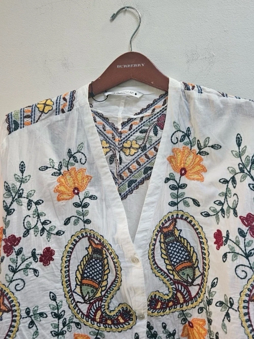 Zara Women's Embroidered Floral Kimono Crop Top Size XL White Boho Cottage - Picture 3 of 11